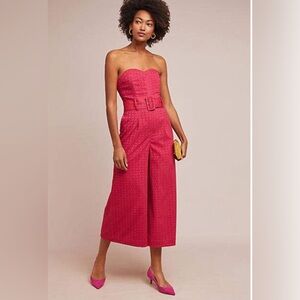 Anthropologie Jacquard Wide Belt Red Jumpsuit